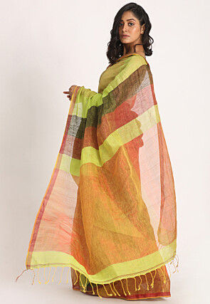 Handloom Linen Saree in Multicolor