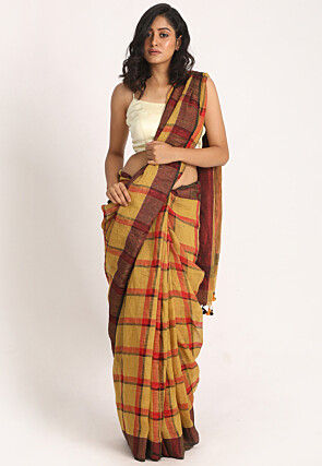 Handloom Linen Saree in Mustard