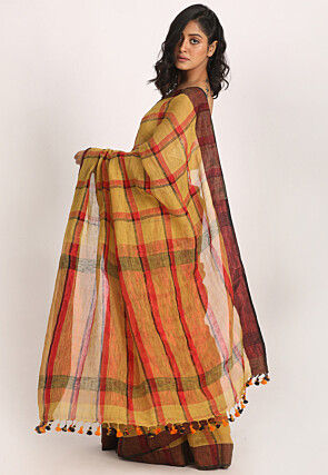 Handloom Linen Saree in Mustard