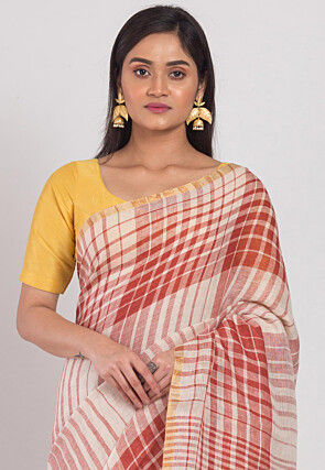 Handloom Linen Saree in Off White