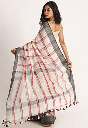 Handloom Linen Saree in Off White