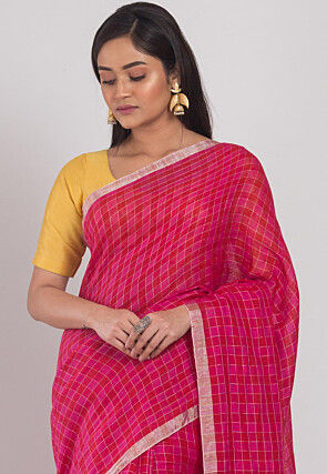 Handloom Linen Saree in Ombre Fuchsia