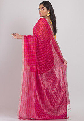 Handloom Linen Saree in Ombre Fuchsia