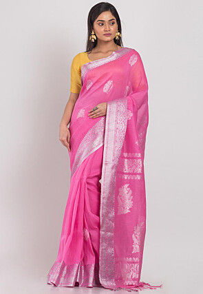 Handloom Linen Saree in Pink
