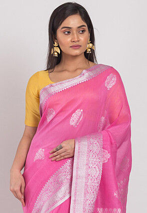Handloom Linen Saree in Pink