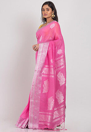 Handloom Linen Saree in Pink