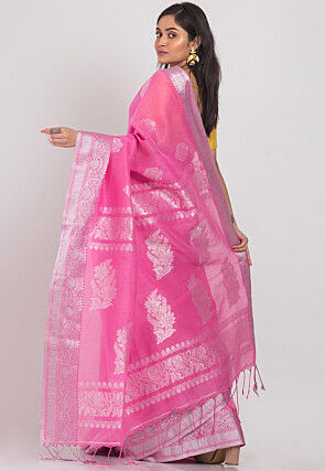 Handloom Linen Saree in Pink