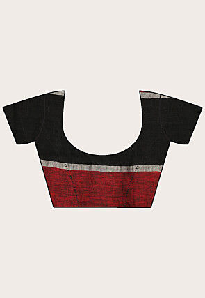 Handloom Linen Saree in Red and Black