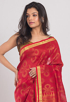 Handloom Linen Saree in Red