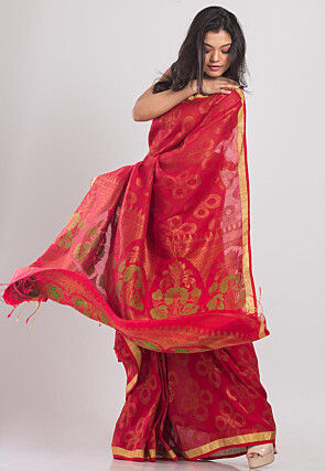 Handloom Linen Saree in Red