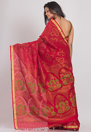 Handloom Linen Saree in Red