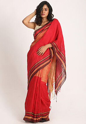 Handloom Linen Saree in Red
