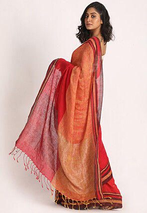 Handloom Linen Saree in Red