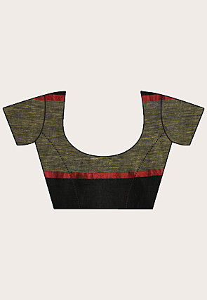 Handloom Linen Saree in Yellow and Black