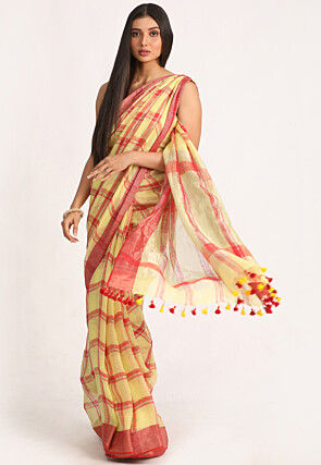 Handloom Linen Saree in Yellow