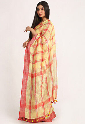 Handloom Linen Saree in Yellow