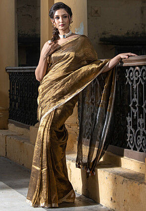 Handloom Linen Shimmer Saree in Golden
