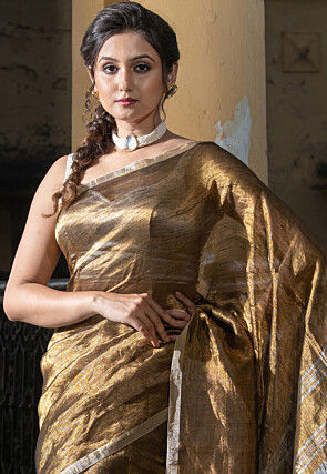 Handloom Linen Shimmer Saree in Golden