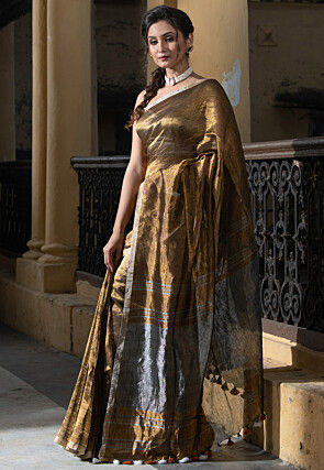 Handloom Linen Shimmer Saree in Golden