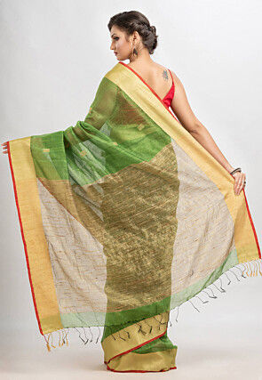 Handloom Linen Silk Saree in Green