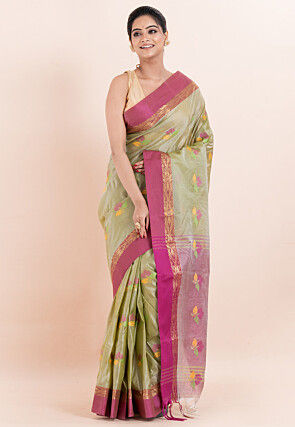 Handloom Matka Silk Saree in Light Green