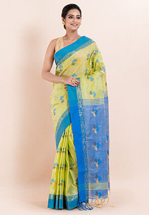 Handloom Matka Silk Saree in Light Green