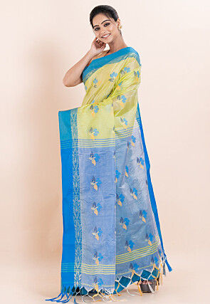 Handloom Matka Silk Saree in Light Green