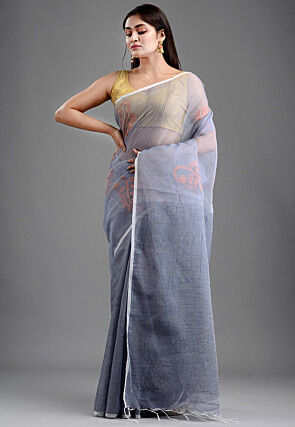 Handloom Matka Silk Saree in Light Grey