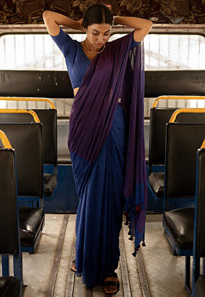 Handloom Modal Cotton Saree in Purple and Navy Blue