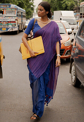 Handloom Modal Cotton Saree in Purple and Navy Blue