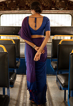 Handloom Modal Cotton Saree in Purple and Navy Blue