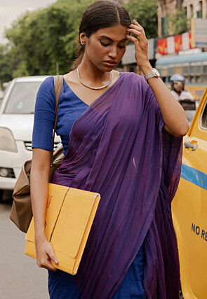 Handloom Modal Cotton Saree in Purple and Navy Blue