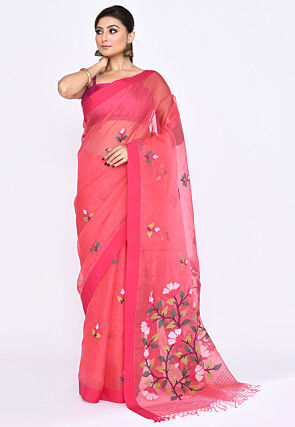 Handloom Organza Silk Jamdani Saree in Pink