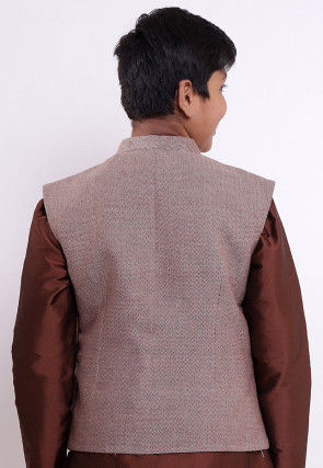 Handloom Pure Cotton Asymmetric Nehru Jacket in Fawn