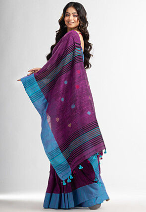 Handloom Pure Cotton Jamdani Saree in Purple