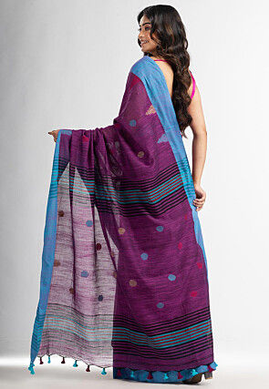 Handloom Pure Cotton Jamdani Saree in Purple