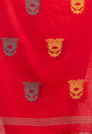 Handloom Pure Cotton Jamdani Saree in Red