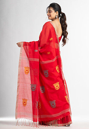 Handloom Pure Cotton Jamdani Saree in Red