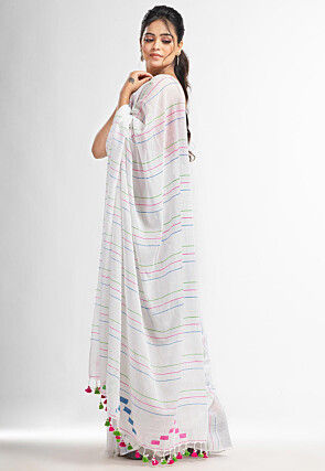 Handloom Pure Cotton Jamdani Saree in White