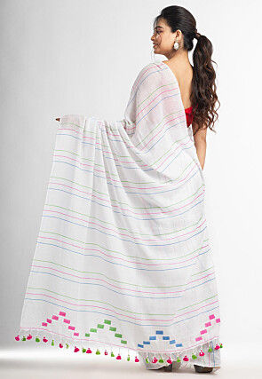 Handloom Pure Cotton Jamdani Saree in White