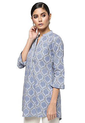 Handloom Pure Cotton Kurti in Light Grey