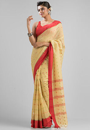 Handloom  Pure Cotton  Saree in Beige