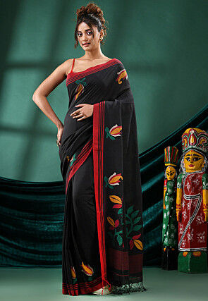 Handloom Pure Cotton Saree in Black