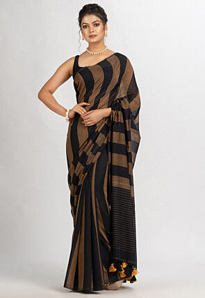 Handloom Pure Cotton Saree in Brown and Black