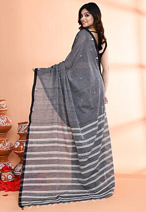 Handloom Pure Cotton Saree in Dark Grey