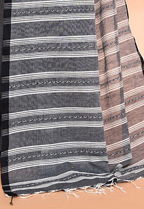 Handloom Pure Cotton Saree in Dark Grey