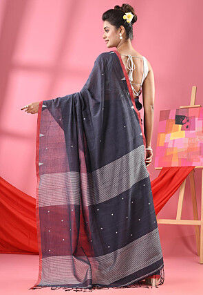 Handloom Pure Cotton Saree in Dark Grey