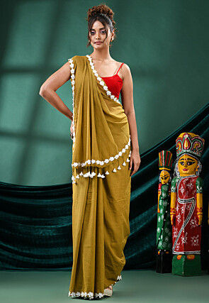 Handloom Pure Cotton Saree in Dark Mustard