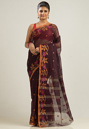Handloom  Pure Cotton  Saree in Dark Purple