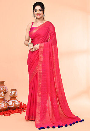 Handloom Pure Cotton Saree in Fuchsia